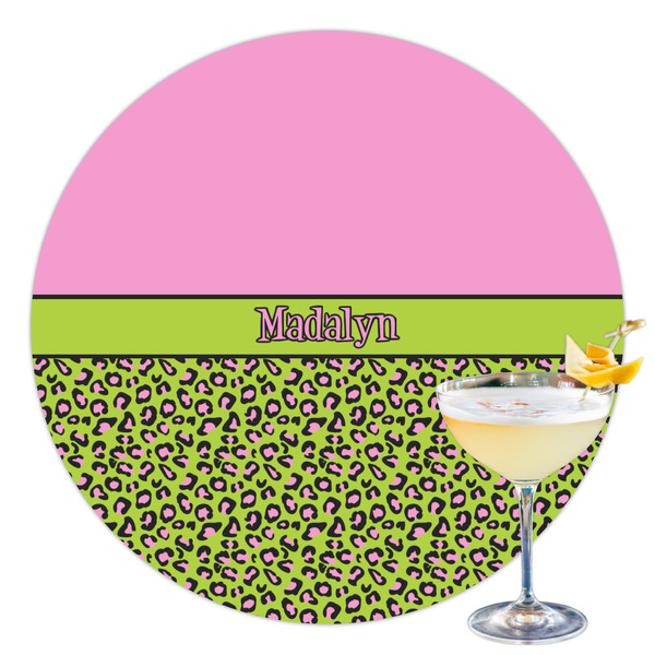 Custom Pink & Lime Green Leopard Printed Drink Topper - 3.5" (Personalized)