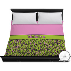 Pink & Lime Green Leopard Duvet Cover - King (Personalized)