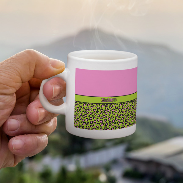 Custom Pink & Lime Green Leopard Single Shot Espresso Cup - Single (Personalized)