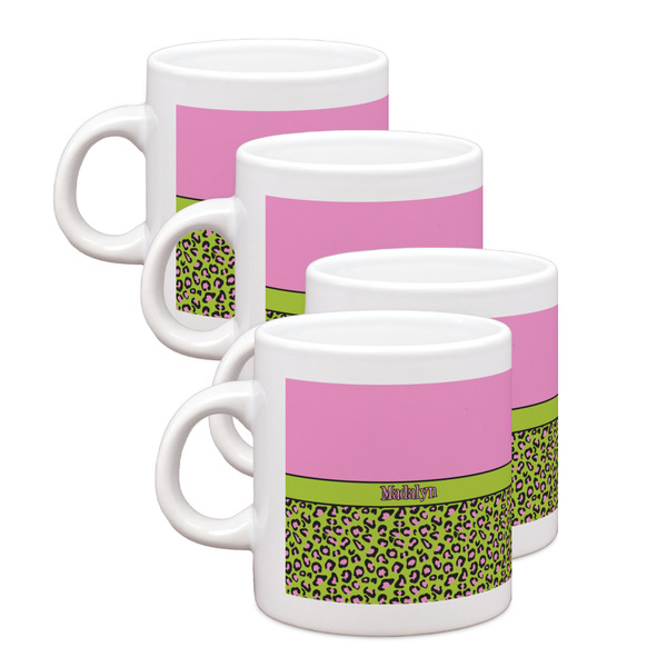 Custom Pink & Lime Green Leopard Single Shot Espresso Cups - Set of 4 (Personalized)