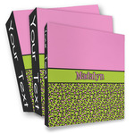 Pink & Lime Green Leopard 3 Ring Binder - Full Wrap (Personalized)