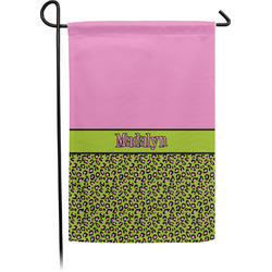 Pink & Lime Green Leopard Small Garden Flag - Single Sided w/ Name or Text