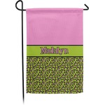 Pink & Lime Green Leopard Small Garden Flag - Double Sided w/ Name or Text