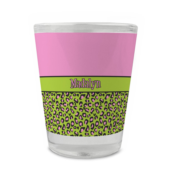 Custom Pink & Lime Green Leopard Glass Shot Glass - 1.5 oz - Single (Personalized)