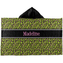 Pink & Lime Green Leopard Kids Hooded Towel (Personalized)