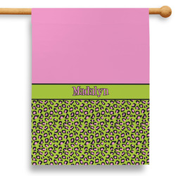 Pink & Lime Green Leopard 28" House Flag (Personalized)