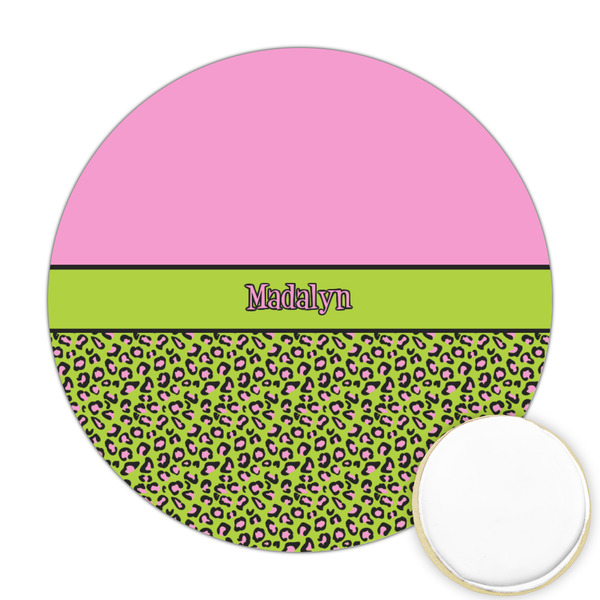 Custom Pink & Lime Green Leopard Printed Cookie Topper - 2.5" (Personalized)
