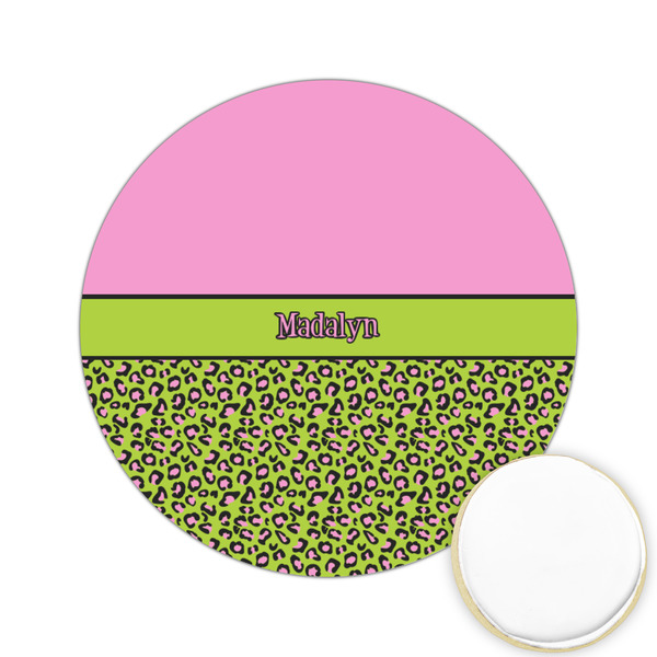 Custom Pink & Lime Green Leopard Printed Cookie Topper - 2.15" (Personalized)