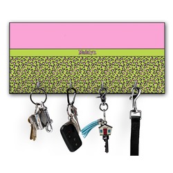 Pink & Lime Green Leopard Key Hanger w/ 4 Hooks w/ Name or Text