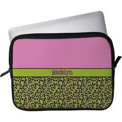Pink & Lime Green Leopard Laptop Sleeve / Case - 11" (Personalized)