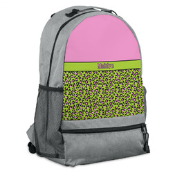 Pink & Lime Green Leopard Backpack - Grey (Personalized)