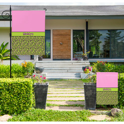 Pink & Lime Green Leopard Large Garden Flag - Double Sided (Personalized)