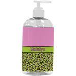 Pink & Lime Green Leopard Plastic Soap / Lotion Dispenser (16 oz - Large - White) (Personalized)