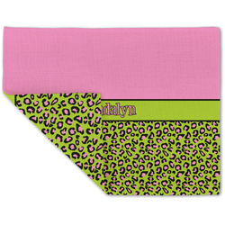 Pink & Lime Green Leopard Double-Sided Linen Placemat - Single w/ Name or Text