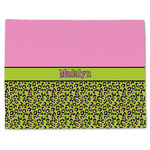 Pink & Lime Green Leopard Single-Sided Linen Placemat - Single w/ Name or Text