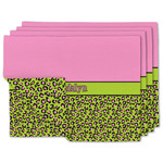 Pink & Lime Green Leopard Double-Sided Linen Placemat - Set of 4 w/ Name or Text