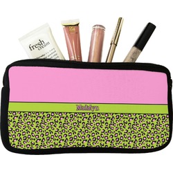 Pink & Lime Green Leopard Makeup / Cosmetic Bag - Small (Personalized)
