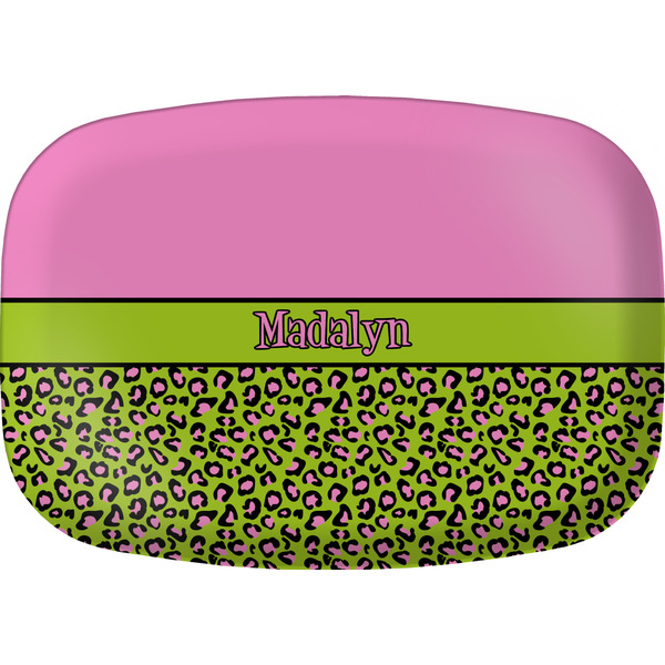 Custom Pink & Lime Green Leopard Melamine Platter w/ Name or Text