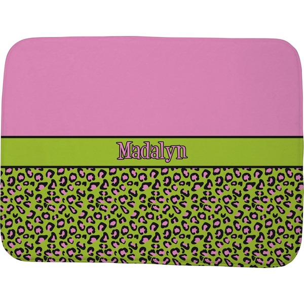 Custom Pink & Lime Green Leopard Memory Foam Bath Mat - 48"x36" (Personalized)