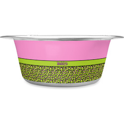 Pink & Lime Green Leopard Stainless Steel Dog Bowl - Large (Personalized)