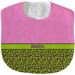 Pink & Lime Green Leopard Velour Baby Bib w/ Name or Text