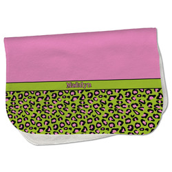 Pink & Lime Green Leopard Burp Cloth - Fleece w/ Name or Text