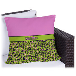 Pink & Lime Green Leopard Outdoor Pillow - 16" (Personalized)