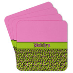 Pink & Lime Green Leopard Paper Coasters w/ Name or Text