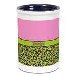 Pink & Lime Green Leopard Ceramic Pencil Holders - Blue