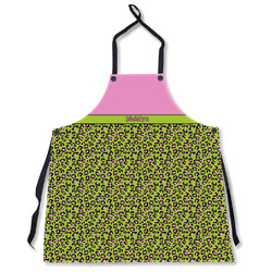 Pink & Lime Green Leopard Apron Without Pockets w/ Name or Text