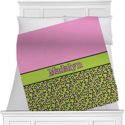 Pink & Lime Green Leopard Minky Blanket - Twin / Full - 80"x60" - Double Sided w/ Name or Text
