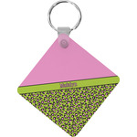 Pink & Lime Green Leopard Diamond Plastic Keychain w/ Name or Text