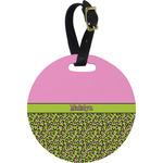 Pink & Lime Green Leopard Plastic Luggage Tag - Round (Personalized)