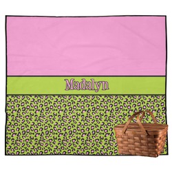 Pink & Lime Green Leopard Outdoor Picnic Blanket (Personalized)