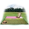 Pink & Lime Green Leopard Picnic Blanket - with Basket Hat and Book - in Use