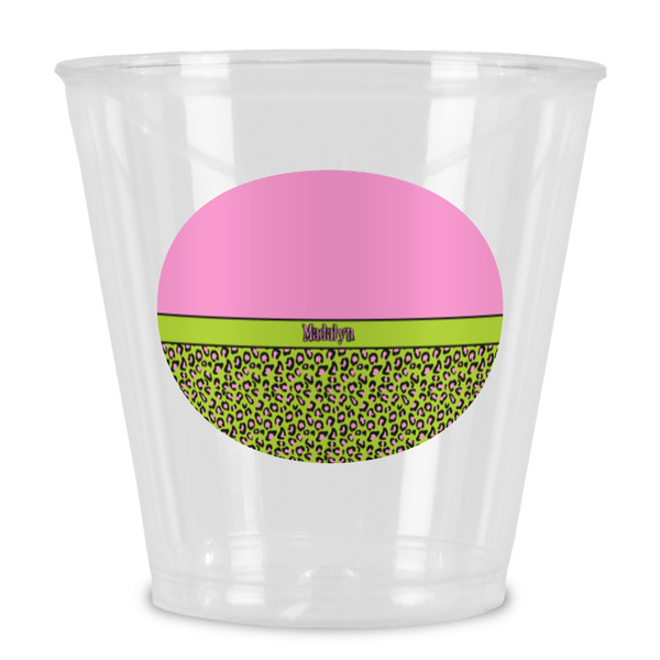 Custom Pink & Lime Green Leopard Plastic Shot Glass (Personalized)