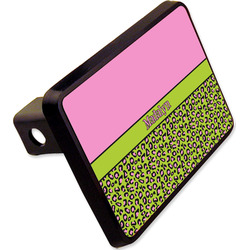 Pink & Lime Green Leopard Rectangular Trailer Hitch Cover - 2" w/ Name or Text