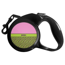 Pink & Lime Green Leopard Retractable Dog Leash - Small (Personalized)