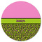 Pink & Lime Green Leopard Round Fridge Magnet - FRONT