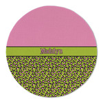 Pink & Lime Green Leopard Round Linen Placemat - Single Sided (Personalized)