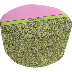 Pink & Lime Green Leopard Round Pouf Ottoman (Personalized)