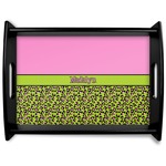 Pink & Lime Green Leopard Black Wooden Tray - Large (Personalized)