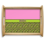 Pink & Lime Green Leopard Natural Wooden Tray - Large (Personalized)