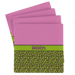 Pink & Lime Green Leopard Absorbent Stone Coasters - Set of 4 (Personalized)