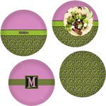 Pink & Lime Green Leopard Set of 4 Glass Lunch / Dinner Plate 10" (Personalized)