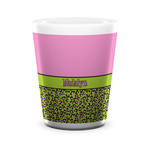 Pink & Lime Green Leopard Ceramic Shot Glass - 1.5 oz - White - Single (Personalized)