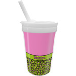 Pink & Lime Green Leopard Sippy Cup with Straw (Personalized)