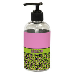Pink & Lime Green Leopard Plastic Soap / Lotion Dispenser (8 oz - Small - Black) (Personalized)