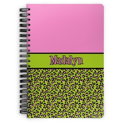 Pink & Lime Green Leopard Spiral Notebook - 7x10 w/ Name or Text