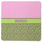 Pink & Lime Green Leopard Square Rubber Backed Coaster (Personalized)